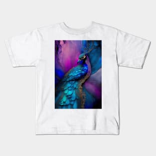 Peacock Plume - Alcohol Ink Resin Art Kids T-Shirt